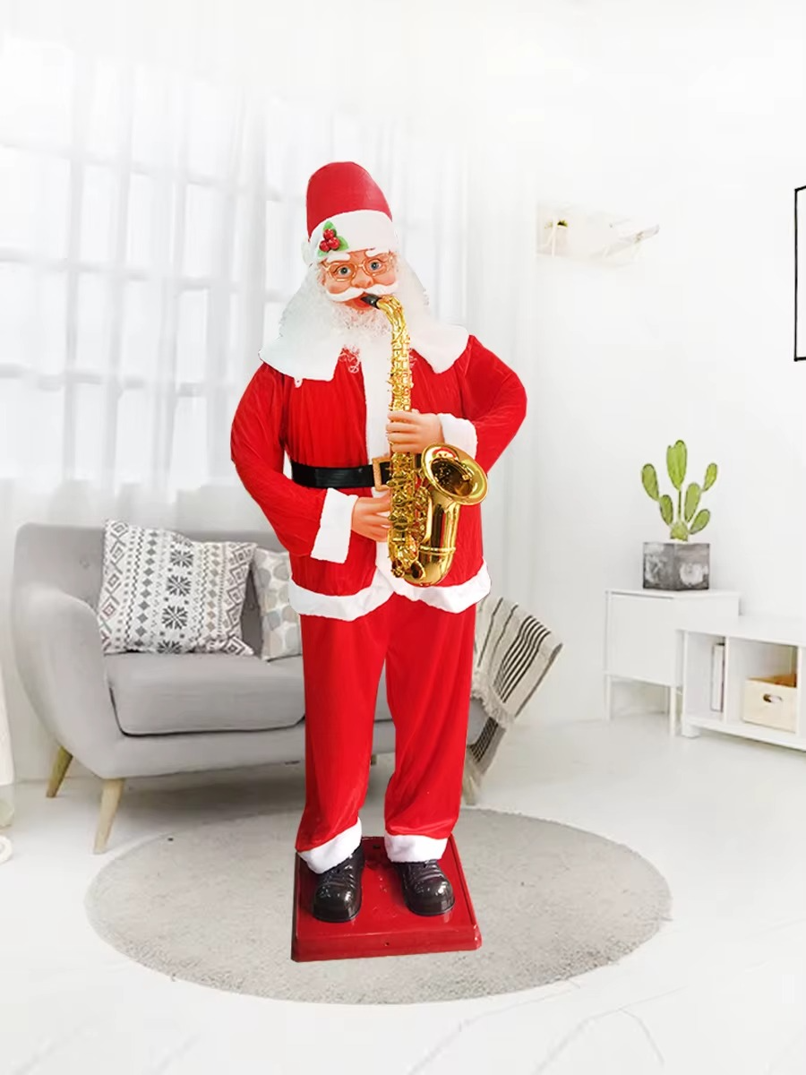 1.3 meters electric Santa Claus ornament singing and dancing playing saxophone welcome ornament Christmas ornament