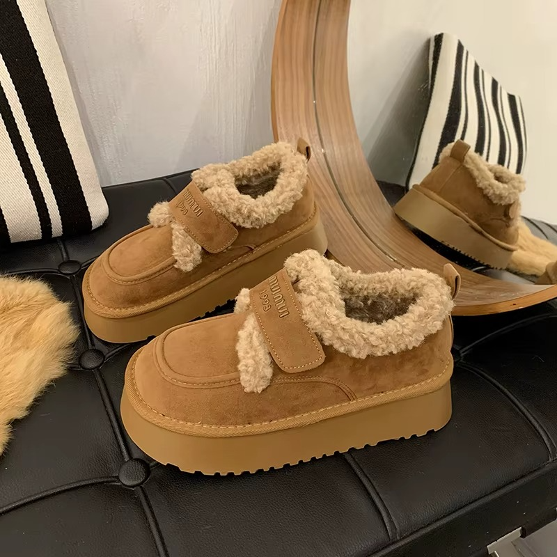 Warm Lamb Wool Cotton Padded Shoes Women New Flat Thicken Plush Winter Boots Woman Non Slip Thick Bottom Ankle Snow Boots