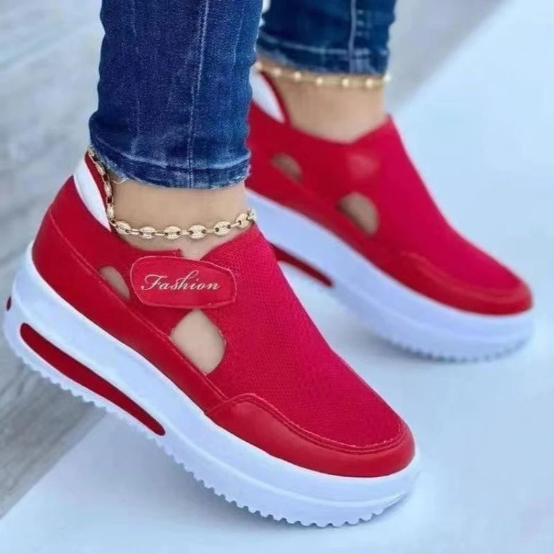 Foreign Trade Large Size Casual Women's Single Shoes 2025 Spring New Color Matching Velcro Thick-soled Breathable Mesh Single Shoes